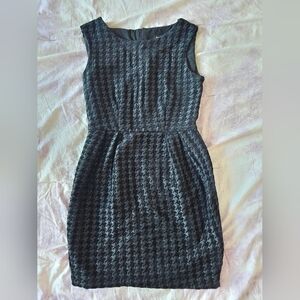 AMERICAN APPAREL usa NEW black houndstooth mini dress back zipper cinched waist.
